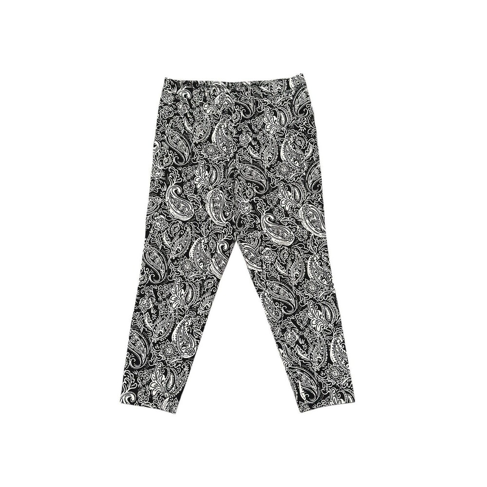 Isaac Mizrahi Live Womens 12P Pants Black White Paisley Pull On Ankle EUC